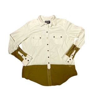Barbour White and Brown Button-Up Shirt